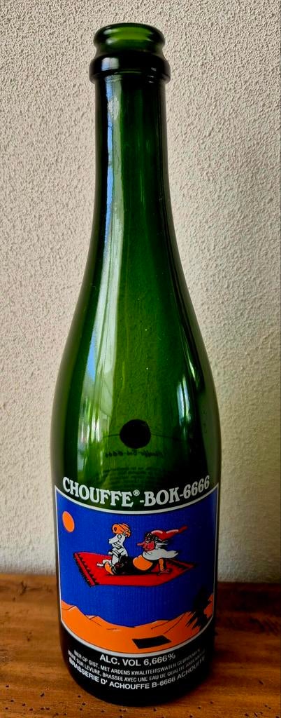 lege 0,75 ltr Chouffe-BOK-6666 fles bier uit 1996, Verzamelen, Biermerken, Ophalen of Verzenden