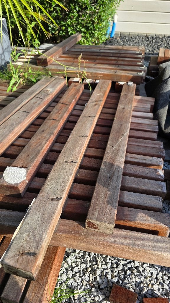 Hardhouten onderliggers 40x65x103, Tuin en Terras, Ophalen, Zo goed als nieuw, Hardhout, Minder dan 180 cm