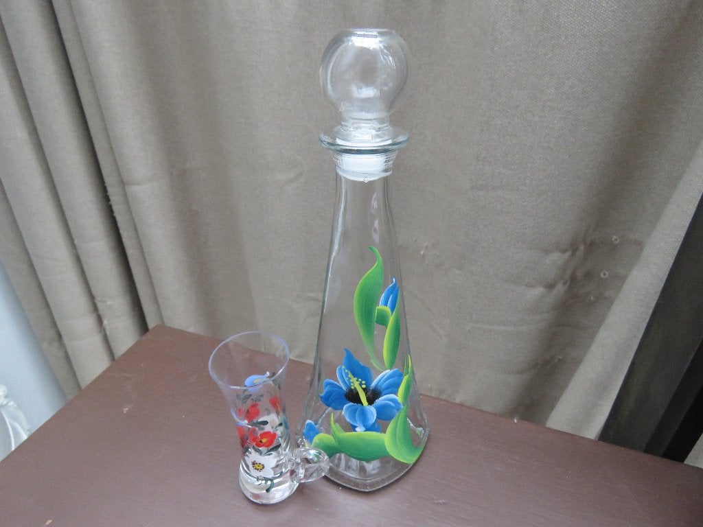 Carafe italienne peinte à la main avec bouchon et verre, Enlèvement ou Envoi