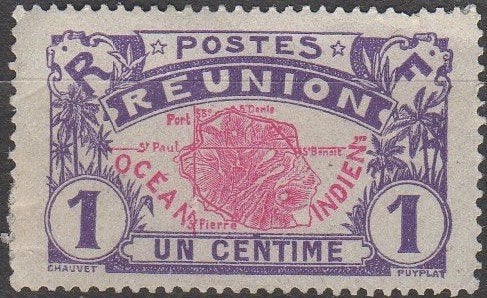 Réunion - Kaart van het eiland - 1907, Envoi, Non oblitéré