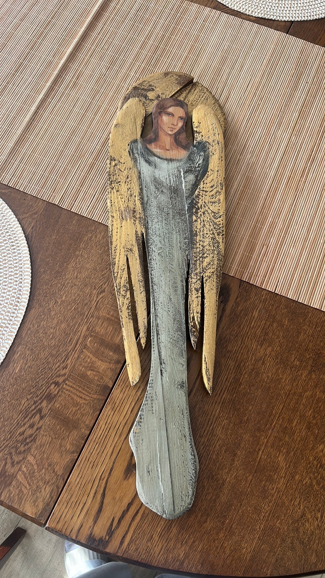 Prachtige grote engel van geleefd hout, 66 cm lang, Ophalen of Verzenden