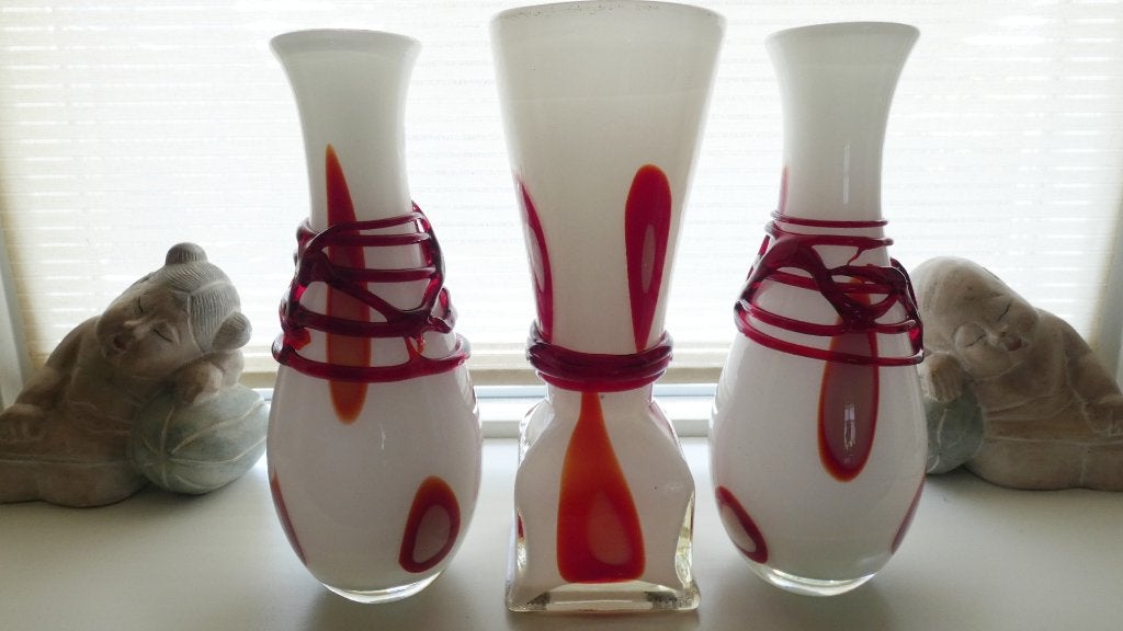 glas kunst Opaline vazen set [1318], Ophalen