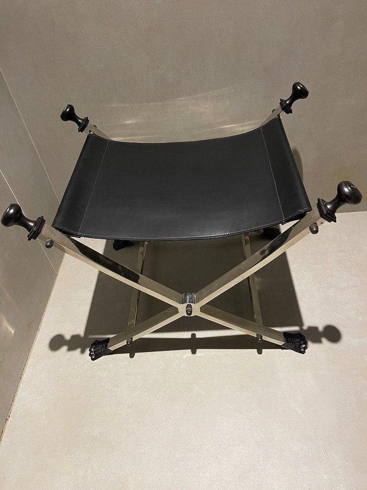 Eichholtz stoel bankje HOCKER modern Romeins design, Maison & Meubles, Enlèvement ou Envoi, 50 à 75 cm, Cuir, 50 à 75 cm