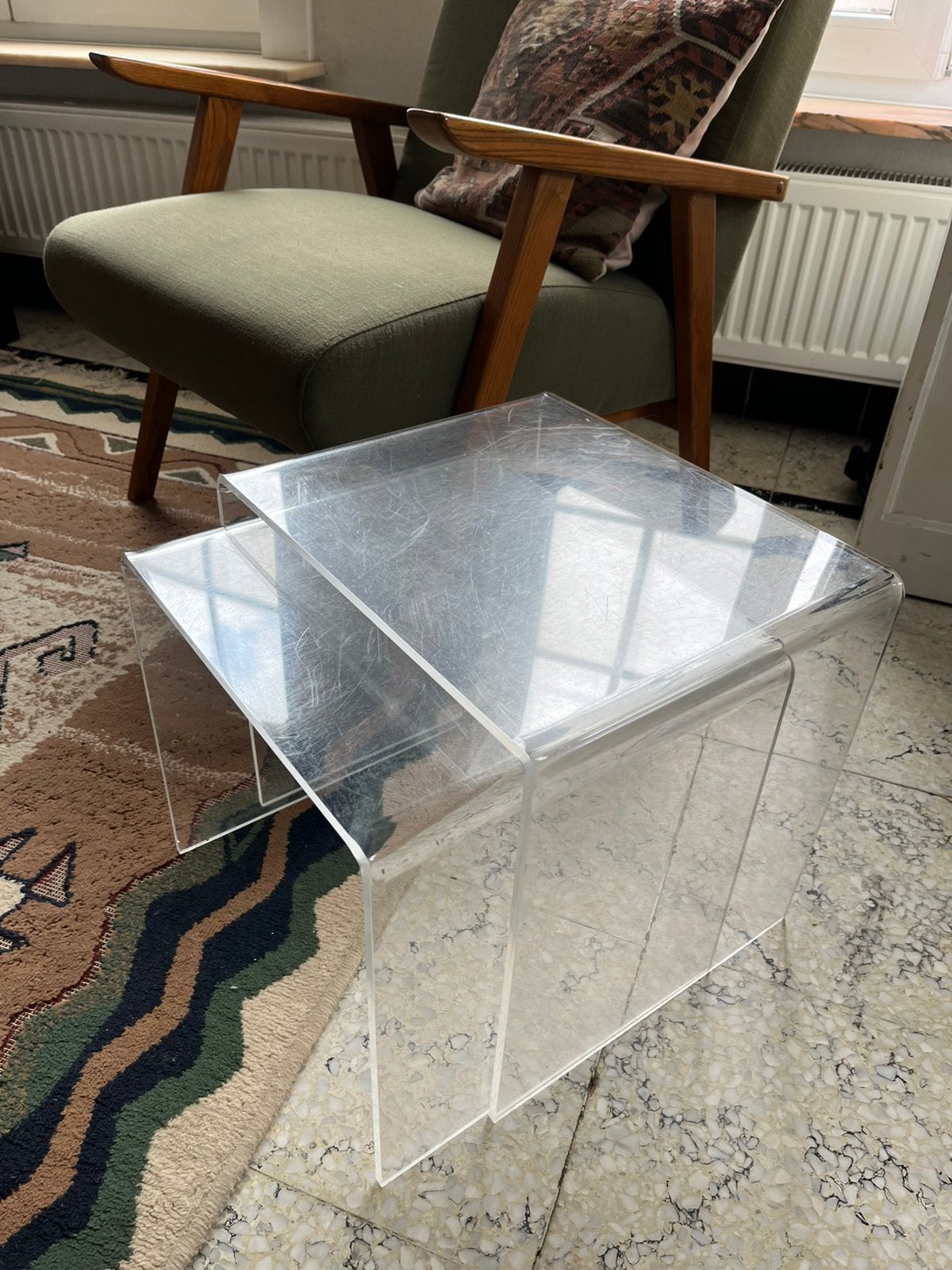 Set bijzettafels plexiglas, Ophalen, Minder dan 45 cm, Gebruikt, Minder dan 55 cm