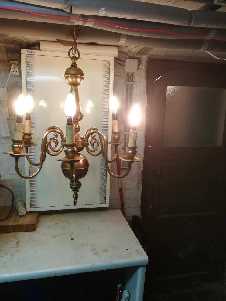 Lustre flamand en laiton, Ophalen, Gebruikt, Metaal, Flamand