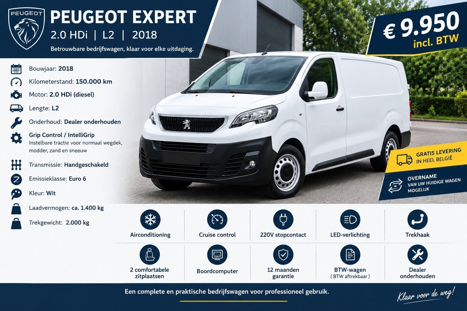 PEUGEOT EXPERT ❤️2.0HDI MODEL ❤️2019❤️ BTW ❤️GARANTIE❤️EURO6, Autos, 90 kW, Feux de virage, Euro 6, Entreprise