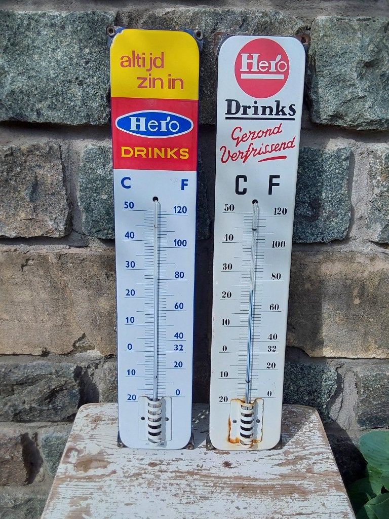 Emaille Reclame Thermometers Hero Origineel, Verzamelen, Merken en Reclamevoorwerpen, Ophalen of Verzenden, Gebruikt