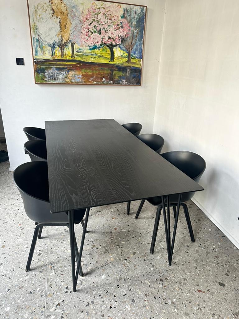 Eettafel zwart hout 220-100cm, Huis en Inrichting, Tafels | Eettafels, Ophalen, 100 tot 150 cm, Eikenhout, 200 cm of meer