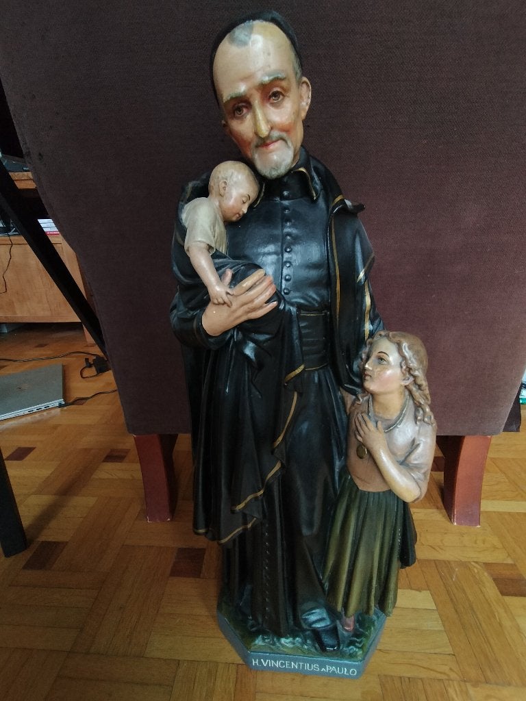 Prachtig groot beeld Sint-Vincentius a Paulo – 62 cm, Antiek en Kunst, Kunst | Beelden en Houtsnijwerken, Beeld, Gips, Religie