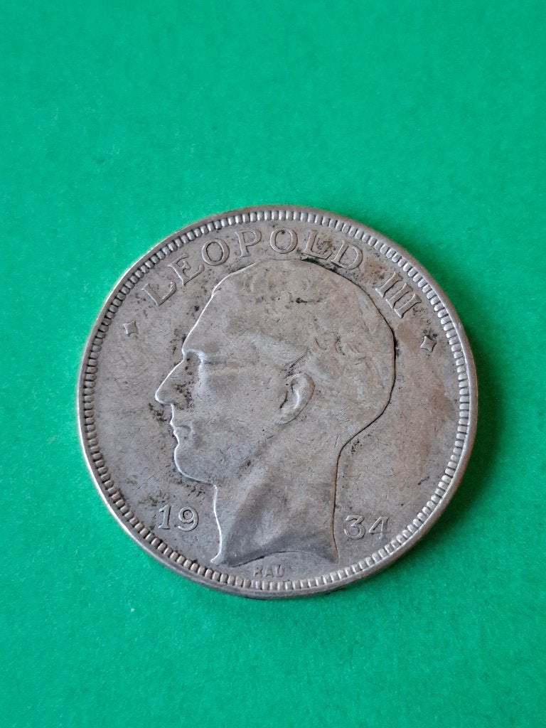 1934 België 20 frank zilver KM# 105 positie A trema, Verzenden, Zilver, Losse munt, Zilver