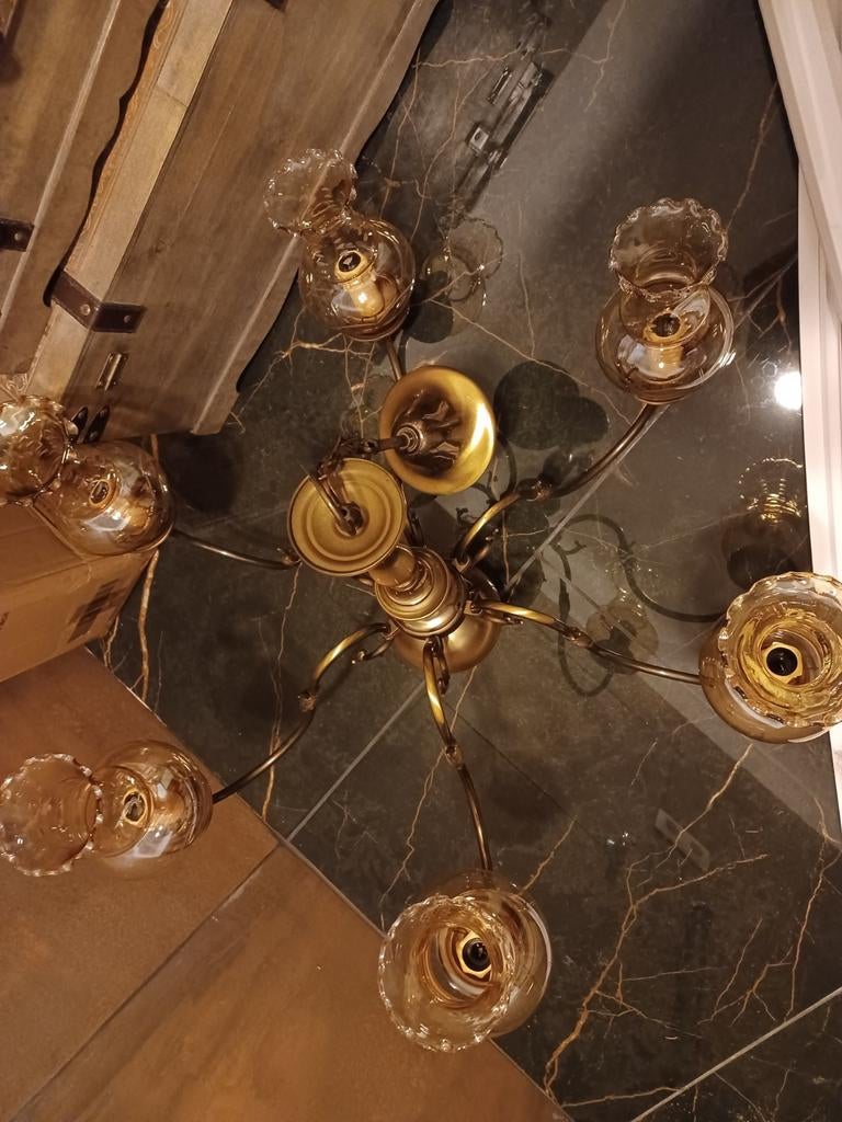 Vintage kroonluster met 6 armaturen, Ophalen