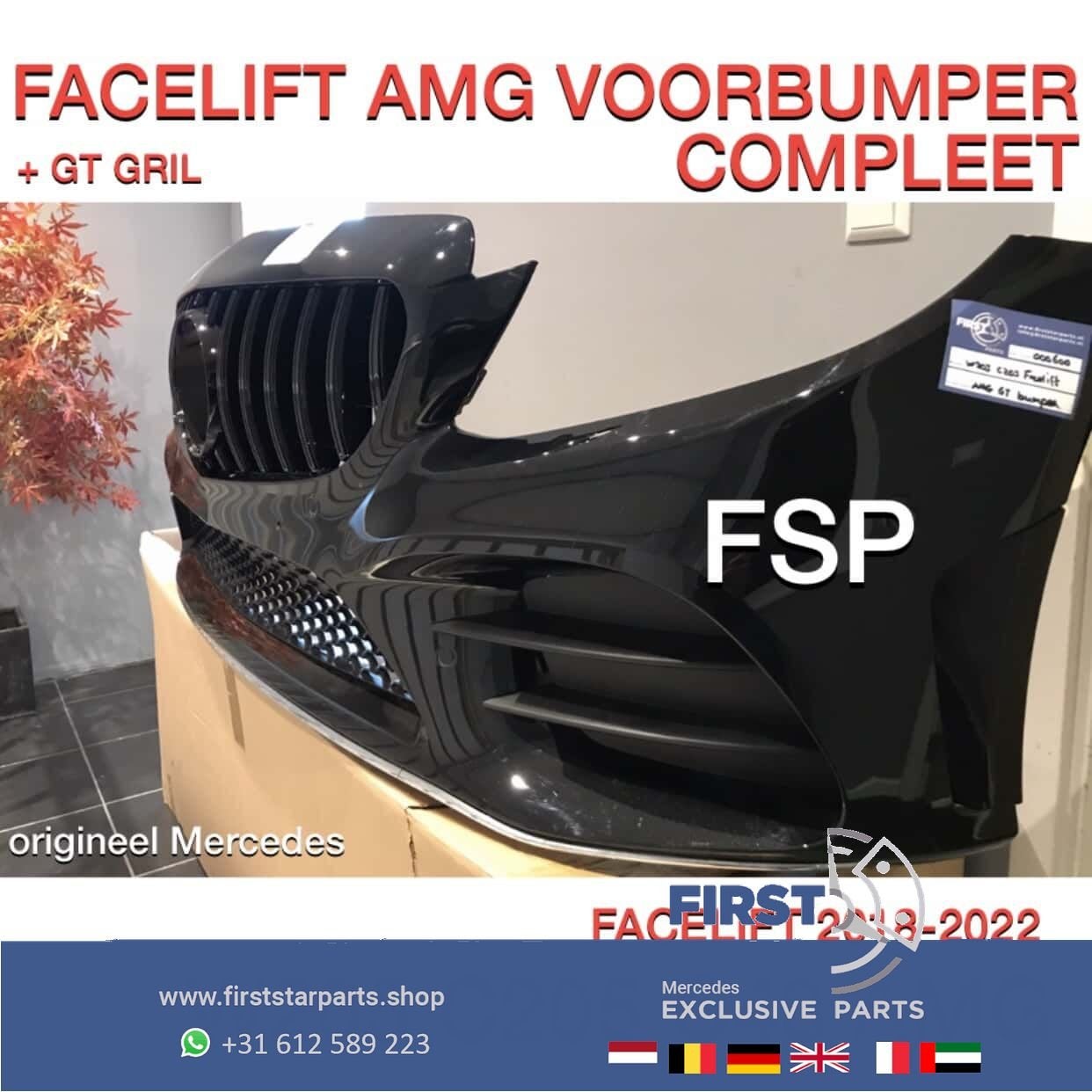 W205 C205 Mercedes C Klasse FACELIFT AMG VOORBUMPER ZWART +, Gebruikt, -, Voor, Ophalen of Verzenden
