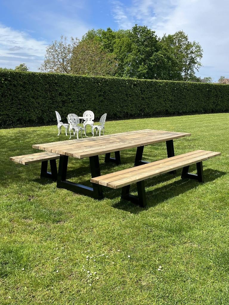 Nouvelle table de jardin avec bancs, Enlèvement ou Envoi, Neuf, Rectangulaire, Métal