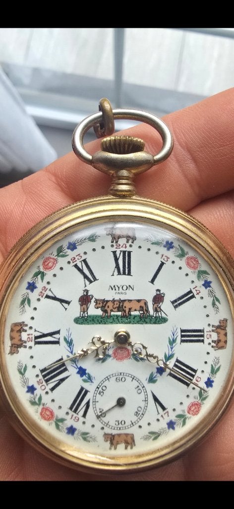 Myon Paris Zakhorloge – Alpen/Koeien Motief, Ophalen of Verzenden, Zakhorloge