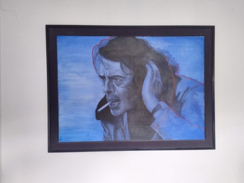 Schilderij Jacques Brel, Antiek en Kunst, Ophalen, Ingelijst, Portret of Personen
