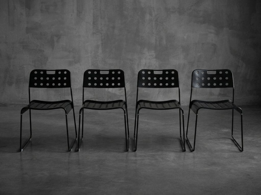 4 Originele Vintage Zwarte Omstak Stoelen Van Rodney Kinsman, Maison & Meubles, Chaises, Enlèvement, Utilisé, High-Tech designstijl