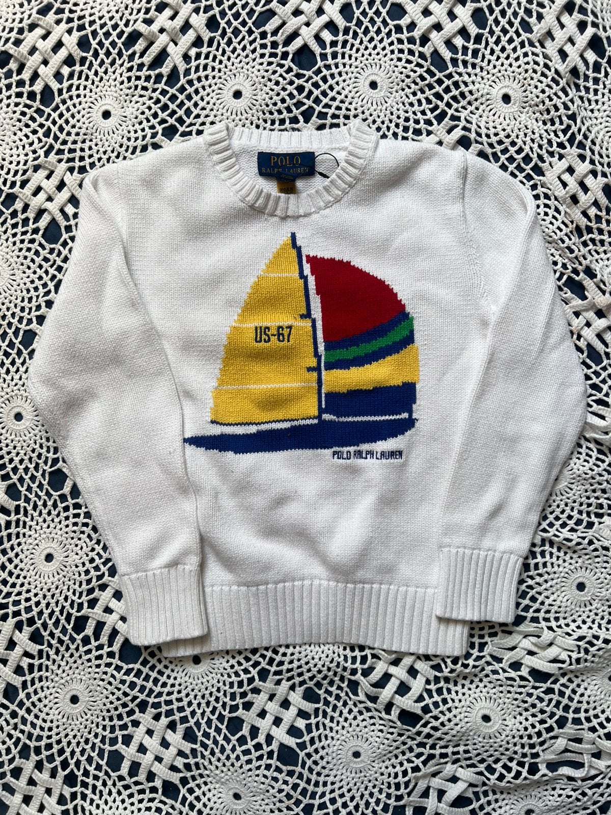 Ralph Lauren zeilboot trui knit sweater – wit – 8 jaar, Ophalen of Verzenden, Zo goed als nieuw, Wit