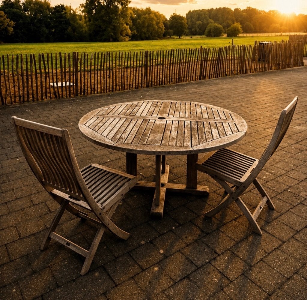 Tuinmeubelen teak Gloster, Jardin & Terrasse, Table à dinner, Salons de jardin, Utilisé, 2 places