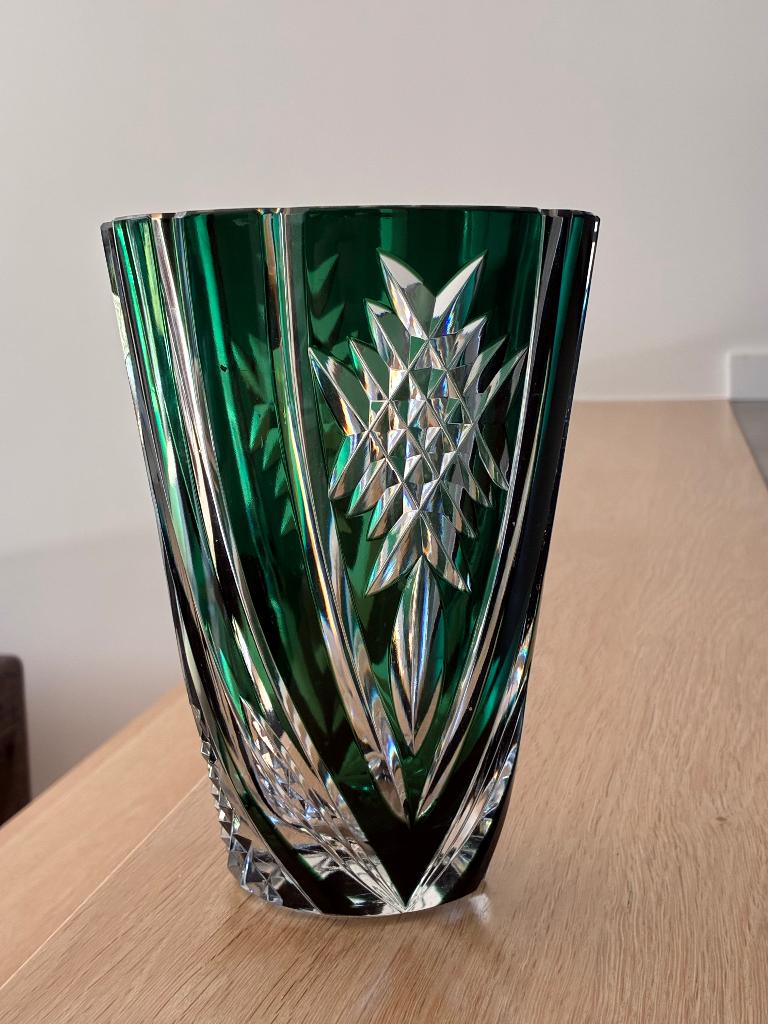 Vase Val-Saint-Lambert, cristal taillé, signé, Enlèvement ou Envoi