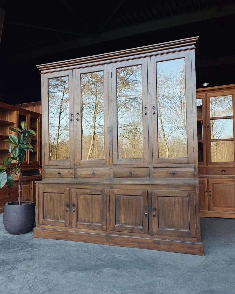 Oude hoge winkelkast | Antieke vitrinekast  #2556, Antiek en Kunst, Ophalen of Verzenden
