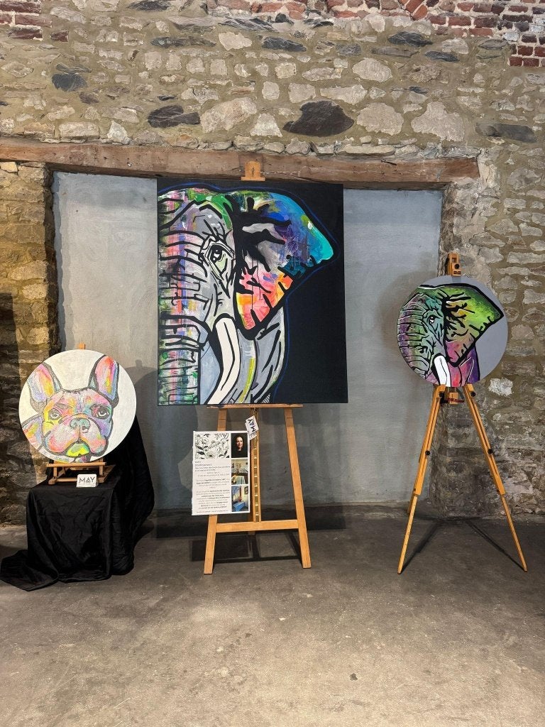 KUNSTSCHILDERIJ VAN OLIFANTEN OP CANVAS, Acrylverf, Gelimiteerde oplage, Ophalen of Verzenden, Dieren