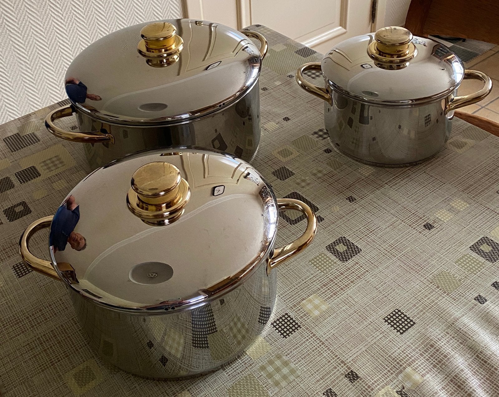 Drie kookpotten, Ophalen, Inox, Met deksel, Pannenset