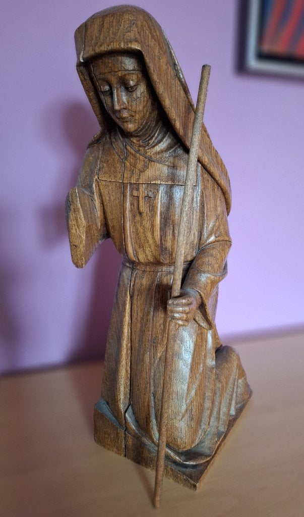 Antiek houten religieus beeld heilige Clara, Ophalen of Verzenden