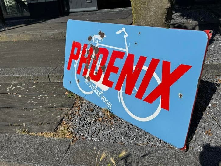Groot oud Phoenix fiets emaille reclamebord