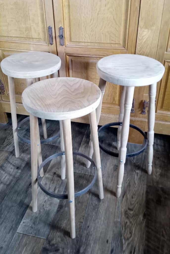 Tabourets de bar en bois, 3 tabourets, Comme neuf, Enlèvement, Bois