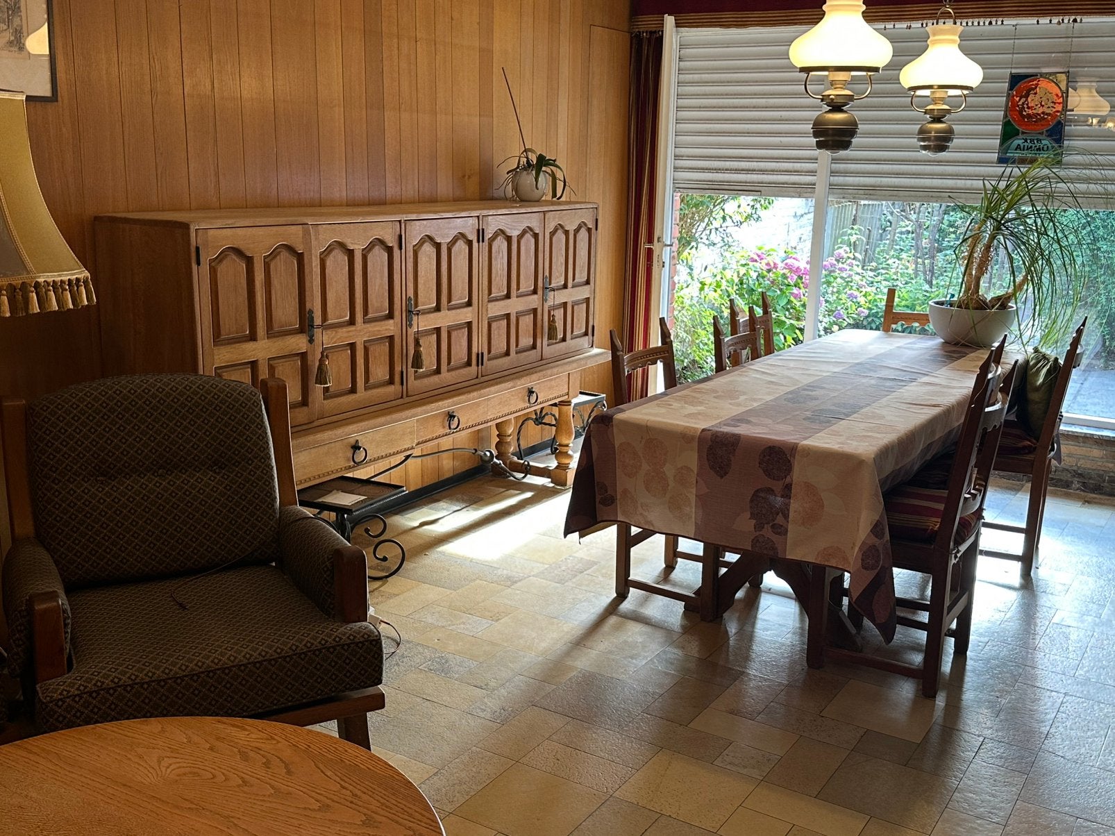 Eiken zitplaats, tv meubel en tafel met 7 stoelen., Ophalen, Gebruikt, Hout
