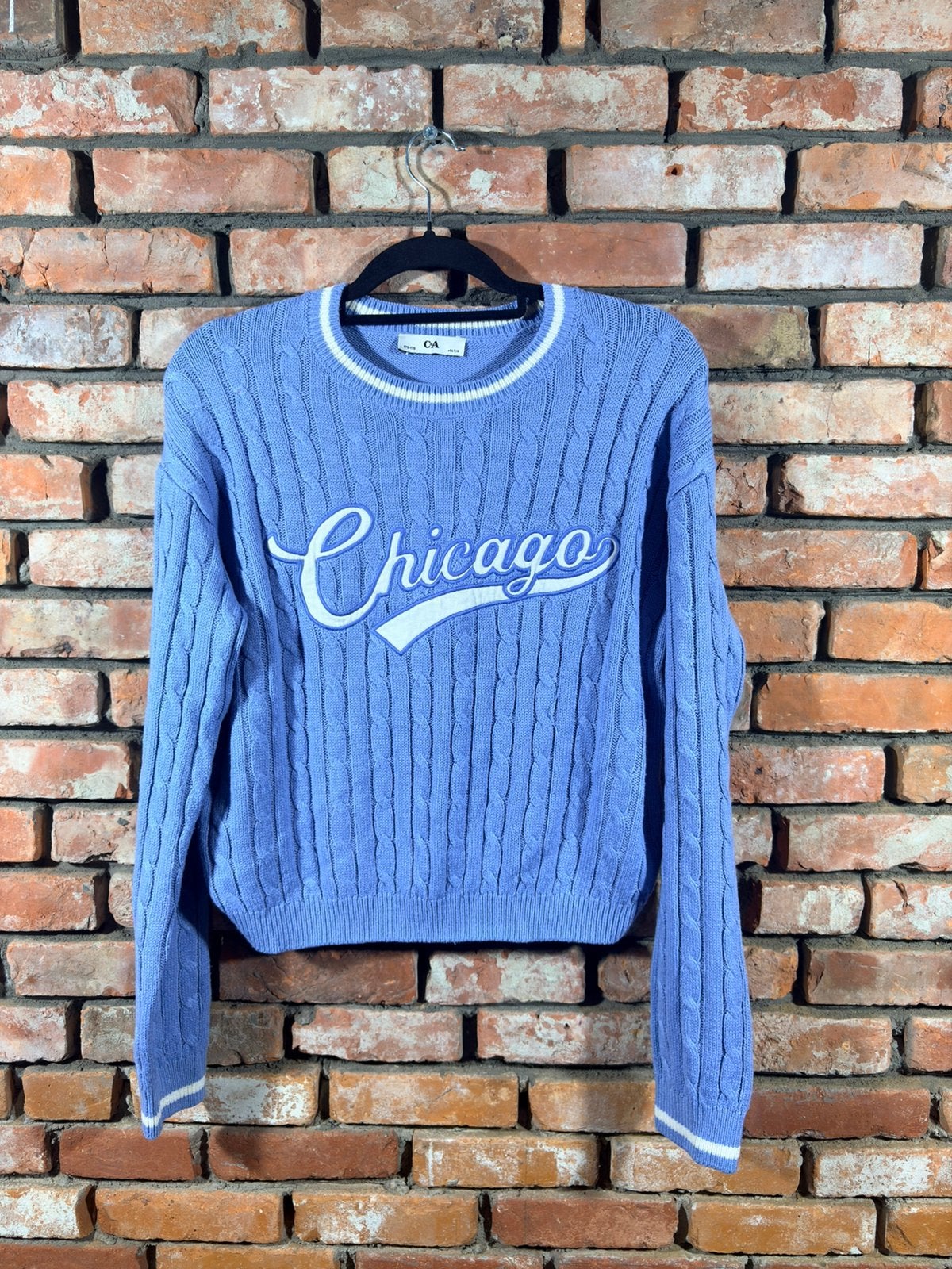 Pull en maille torsadée C&A Chicago bleu, Enlèvement ou Envoi, Comme neuf