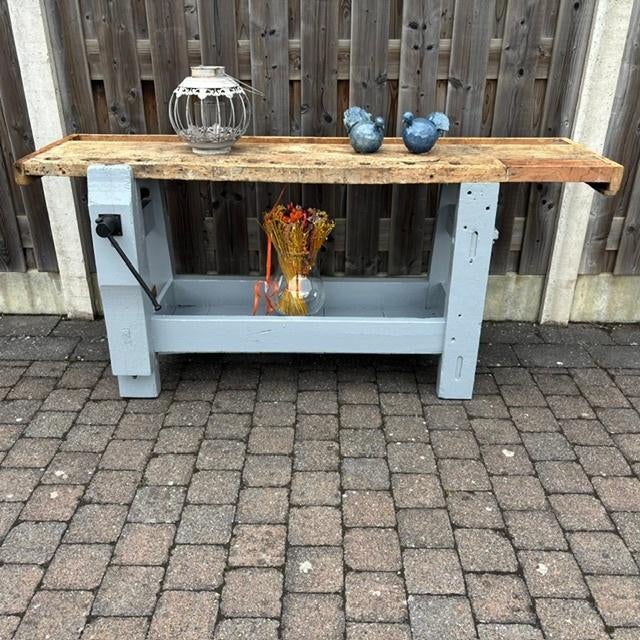 Antieke werkbank / sidetable met bankschroef, Enlèvement