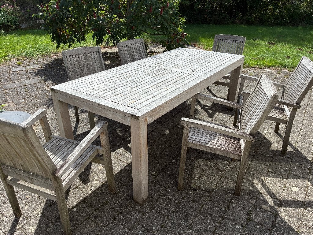 teak tuintafel met stoelen, Ophalen, Gebruikt