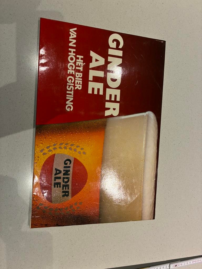 reclameposter voor Ginder Ale 48x32x1,5cm, Verzamelen, Biermerken, Ophalen, Zo goed als nieuw, Reclamebord, Plaat of Schild