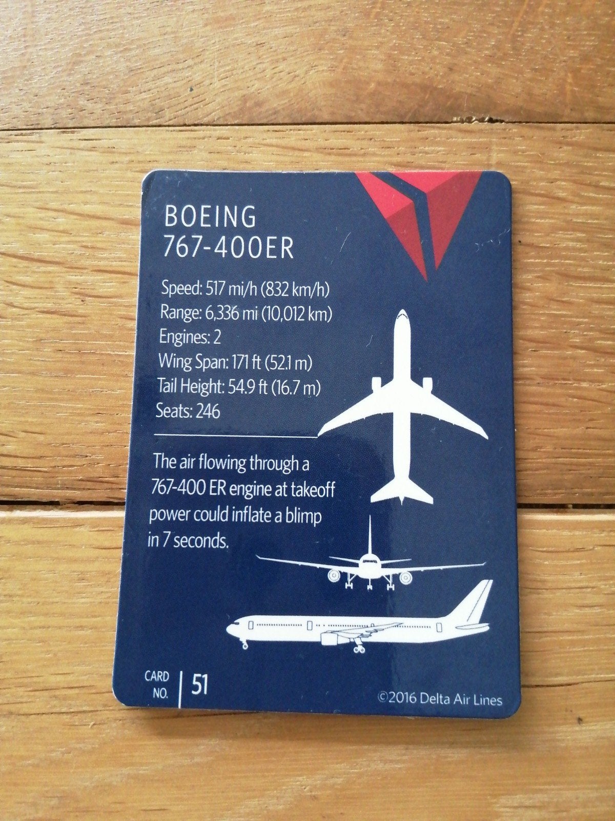 Carte de collecte n 51 de Delta Airlines, 2016. Boeing 767-, Collections, Aviation, Enlèvement ou Envoi, Comme neuf, Carte, Photo ou Gravure