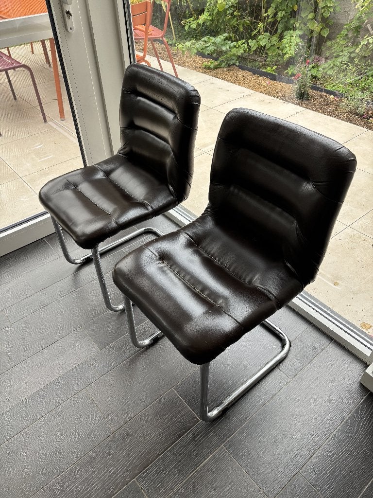 4 vintage buisframe stoelen, Ophalen, Gebruikt, Bauhaus, Bruin