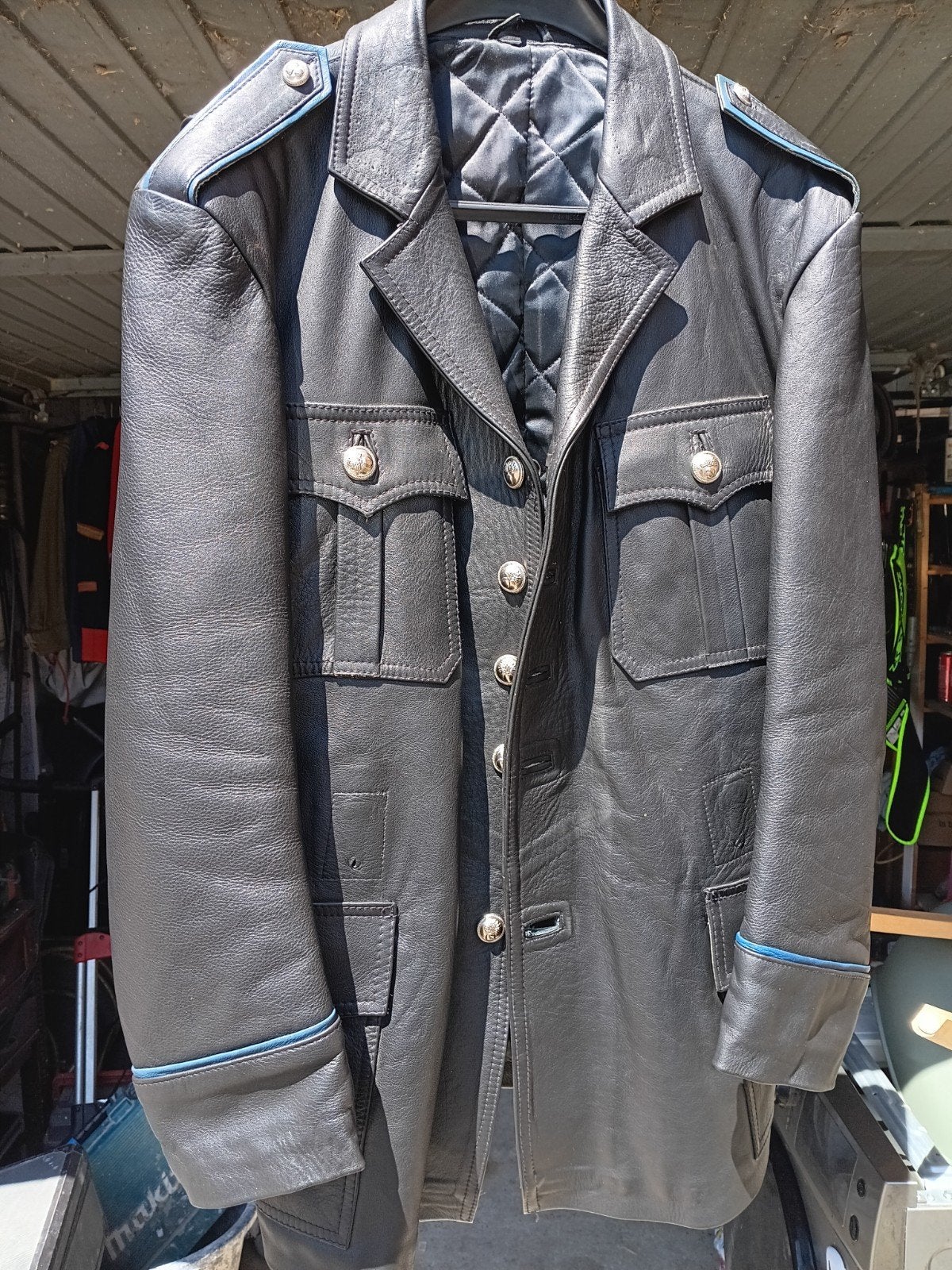 Ensienne veste de la police en cuir, Enlèvement, Fait en Belgique, Vêtements, Taille 52/54 (L)
