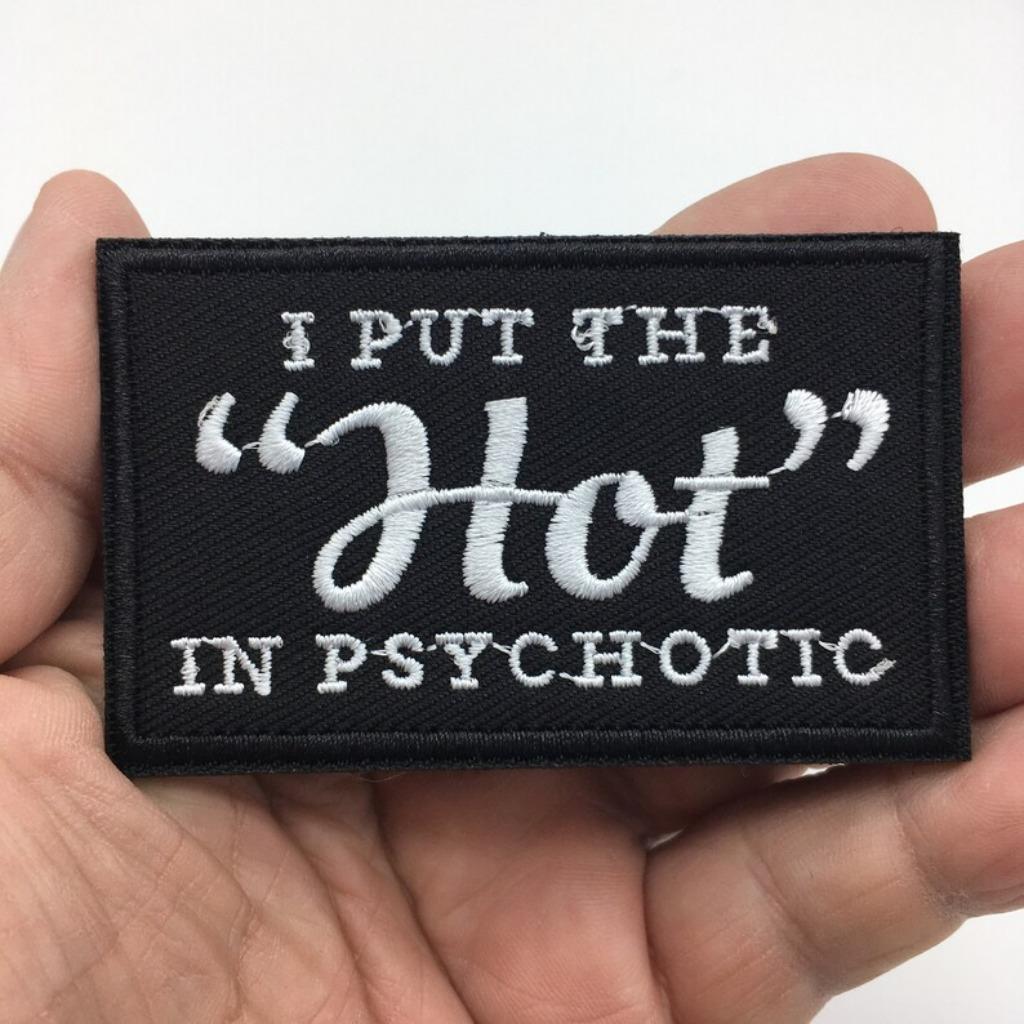 Patch biker - I Put The Hot In Psychotic - 78 x 50 mm, Ophalen of Verzenden, Nieuw, Hotfix applicaties