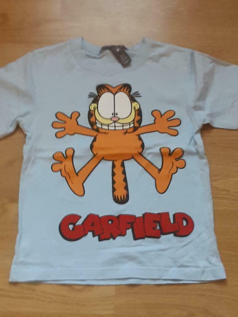 T-shirt Garfield-H&M-116-lichtblauw met Garfield voor+achter, Enlèvement, Garçon ou Fille, Chemise ou À manches longues
