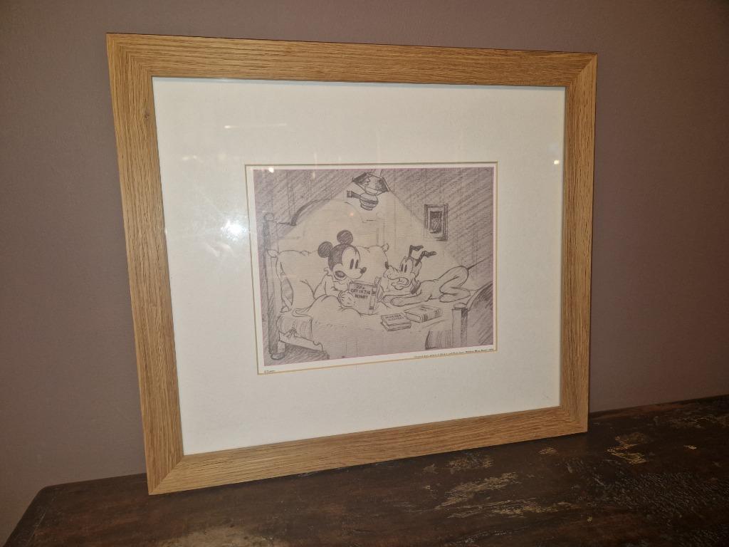 Tekenschets van Mickey en Pluto uit "Mickey Plays Papa", Ophalen of Verzenden, Mickey Mouse, Zo goed als nieuw, Plaatje of Poster