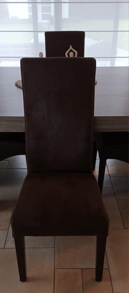 Bruine “leer”stoffen stoelen, Huis en Inrichting, Stoelen, Zo goed als nieuw, Vijf, Zes of meer stoelen, Kunststof, Leer, Bruin
