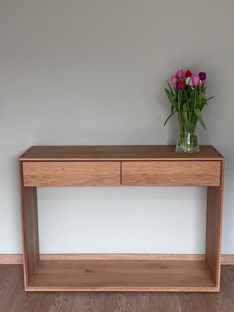 Ethnicraft Console (wandtafel/muurtafel) met 2 lades 120cm, Neuf, 100 à 150 cm, 25 à 50 cm, Enlèvement