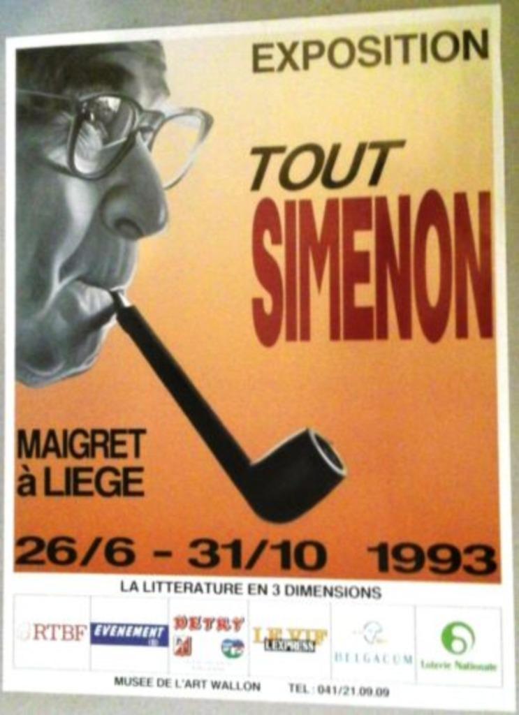 AFFICHE DE L´EXPOSITION TOUT SIMENON 1993 MAIGRET à Liège, Collections, Enlèvement ou Envoi, 1980 à nos jours, Coupure(s)