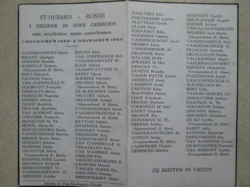 gedachtenisprentje Ronse 1959 - 1960, Verzamelen, Verzenden