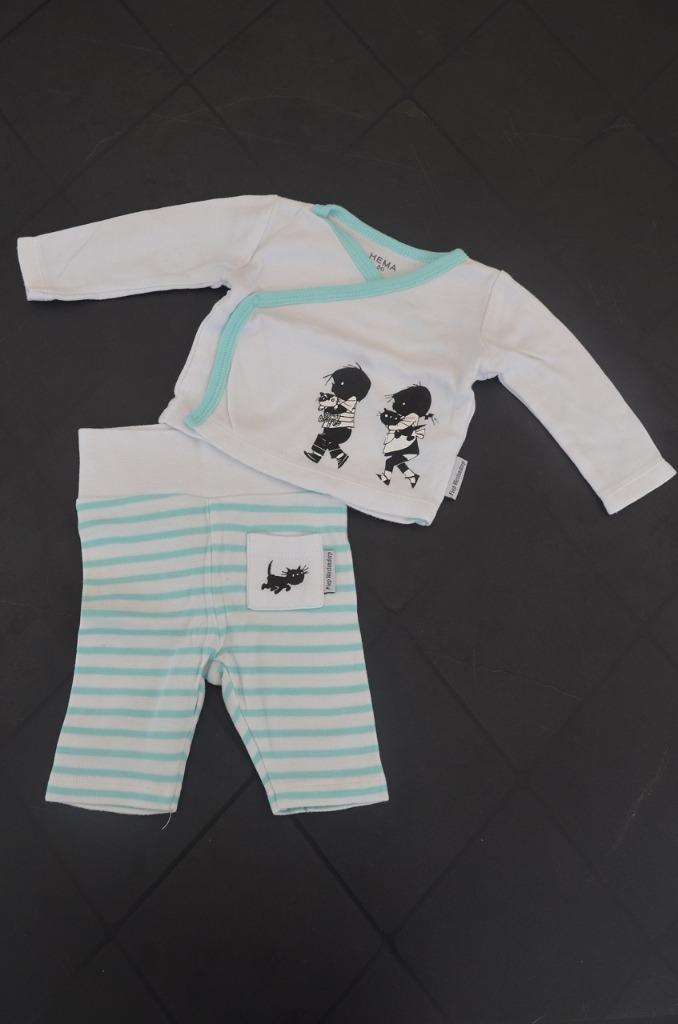 Hema Jip en janneke setje wit/groen maat 50, Kinderen en Baby's, Babykleding | Maat 50, Jongetje of Meisje, Ophalen of Verzenden