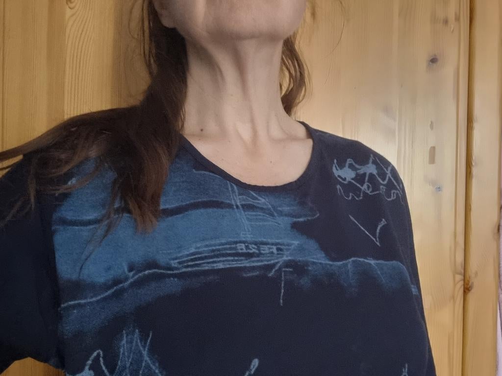T-shirt Canda L bleu foncé dessins bateaux la mer, Taille 42/44 (L), Manches courtes, Enlèvement ou Envoi, Porté