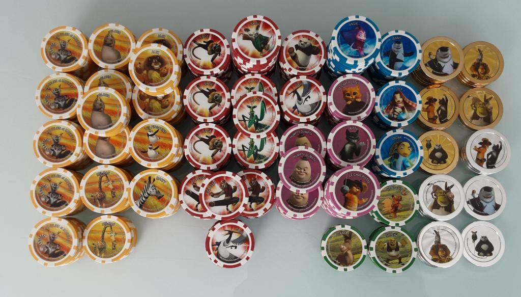 Kinder pokerjetons Dreamworks +400 stuks, Ophalen of Verzenden, Gebruikt