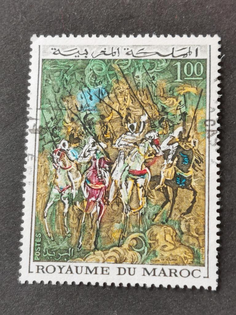 Maroc 1970 - art - guerriers à cheval, Enlèvement ou Envoi, Maroc, Affranchi