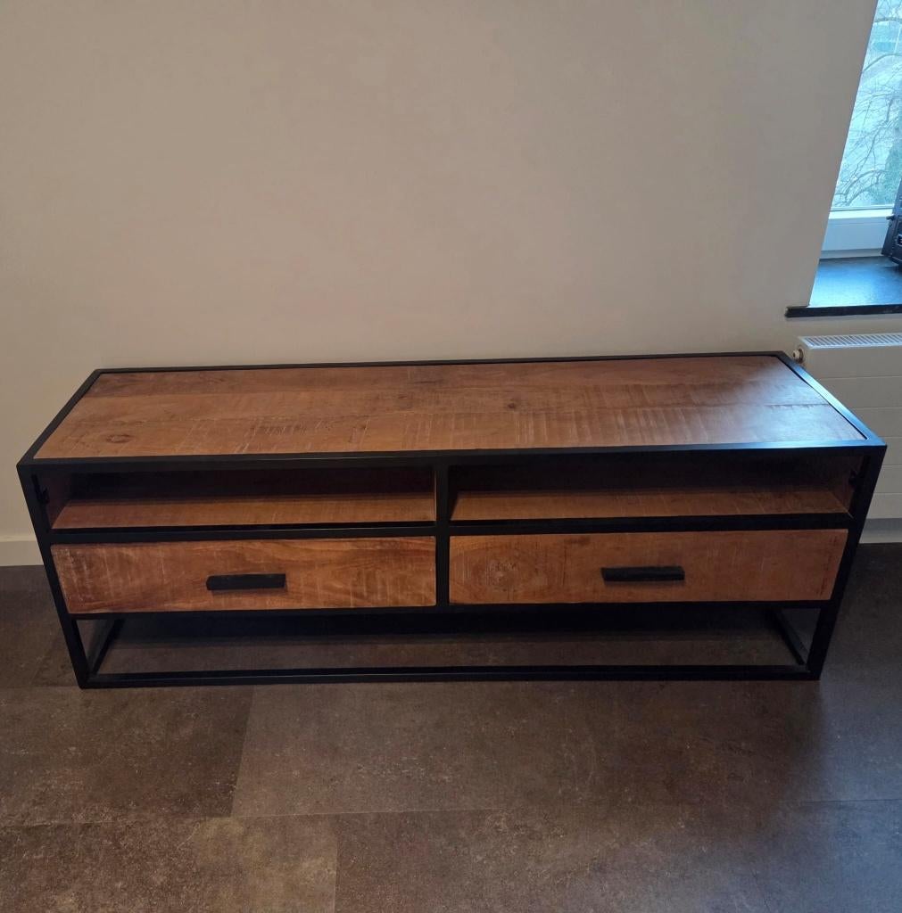 TV-meubel Murcia – Loods5 | hout & zwart metaal, Métal, 25 à 50 cm, Moins de 100 cm, Comme neuf