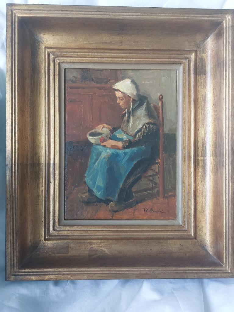 Huisscene Boerin met een kom, Antiek en Kunst, Ophalen